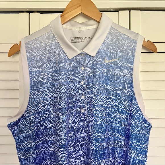 Nike Golf Dri-Fit Blue and White Sleeveless Polo Large - Picture 2 of 9